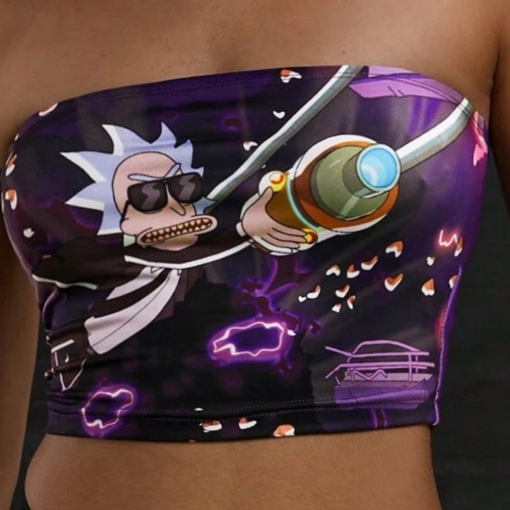 Rick & morty women's purple crop tube top large